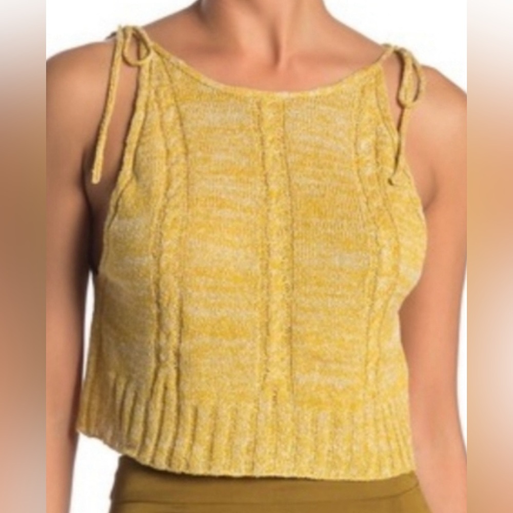 Free People Mustard Bombshell Open Knit Cropped Tank Size S. NWT.